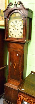 Lot 1279 - An oak and mahogany eight day longcase clock, arched painted dial signed Broderick, Peterboro