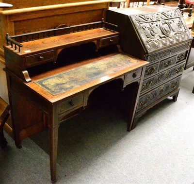 Lot 1301 - Satinwood inlaid rosewood writing desk with galleried superstructure