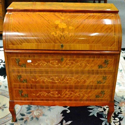 Lot 1320 - A French inlaid Kingwood cylinder bureau