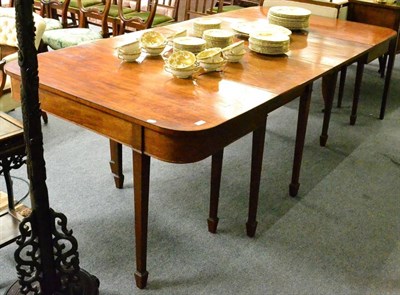 Lot 1323 - George III string inlaid mahogany D-end dining table