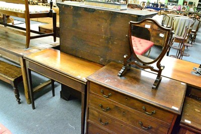 Lot 1358 - George III mahogany fold over tea table, together with a 19th century mahogany toilet mirror