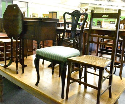 Lot 1376 - A George IV mahogany night cupboard, folding side table and three chairs (5)