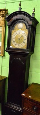 Lot 1396 - An ebonised eight day longcase clock, arched brass dial with later signature Edward Upjohn of Exon