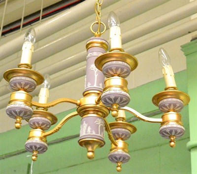 Lot 1424 - A Jasperware and gilt metal five light chandelier