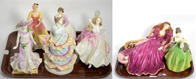 Lot 6 - A group of eight Coalport, Royal Doulton and other figures (on two trays)