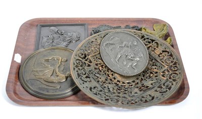 Lot 8 - A pierced cast bowl, marked to the reverse ";Coalbrookdale";, three cast plaques, floral cast mount