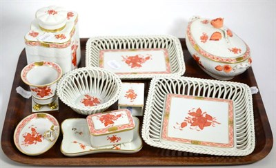 Lot 31 - A group of Herend table wares including tea caddy, tureen, vase, dishes etc