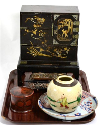 Lot 44 - Oriental items to include a lacquer table cabinet, inkstand decorated with dragons; South east...