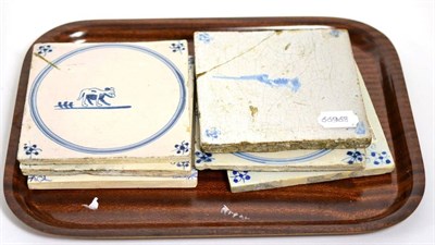 Lot 48 - Six 18th century Delft blue and white tiles (6)