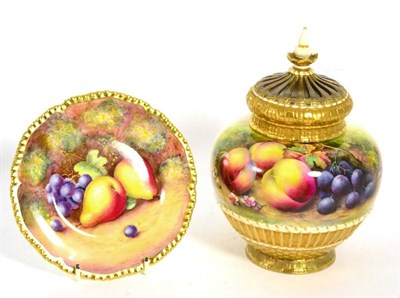 Lot 170 - A Royal Worcester vase and cover, painted with fruit and signed Thomas Lockyer; together with a...