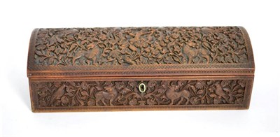 Lot 179 - An Indian carved sandalwood casket, 19th century, with domed hinged cover, allover carved with...