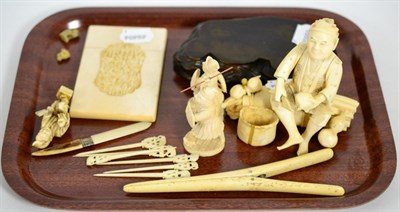 Lot 184 - A collection of late 19th/early 20th century ivory including a Chinese card case, a Japanese...