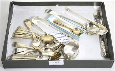 Lot 187 - Three sets of six Newcastle silver spoons including a bright engraved set by Christian Ker...