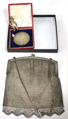 Lot 275 - Continental silver mesh purse with chain link handle impressed V Vieira,  Queen Victoria...