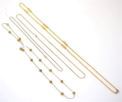 Lot 278 - A 9 carat gold box link chain necklace, length 61cm, an S-link chain necklace, length 72cm and...