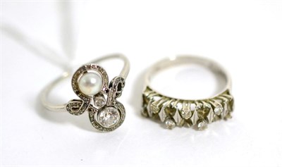 Lot 283 - An Art Deco pearl and diamond ring (a.f.) and an 18 carat white gold diamond ring (a.f.) (2)