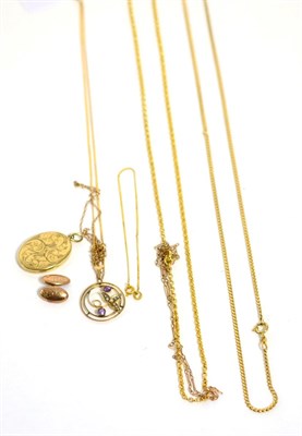 Lot 298 - An Art Nouveau gem set pendant, a 9 carat gold locket and various gold chains