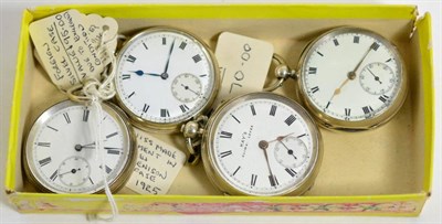 Lot 310 - Three silver pockets watches and another pocket watch stamped 0.935 (4)