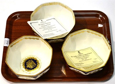 Lot 314 - Three Royal Worcester Royal commemorative octagonal bowls