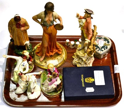 Lot 325 - Royal Doulton china figure, The Shepherd, HN 1975 and assorted Continental china figures and...