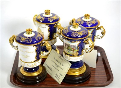 Lot 338 - Four Ainsley commemorative twin handled cups and covers two for HRH Prince Philip The Duke of...