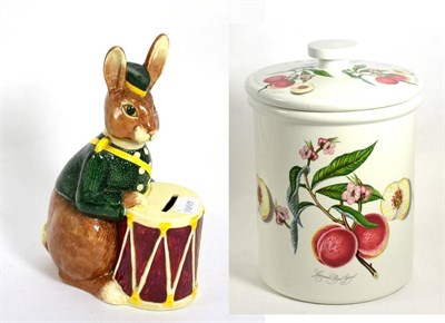 Lot 342 - A large Portmeirion jar and cover decorated with fruit; and a Bunnykins Bunnybank (2)