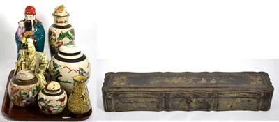 Lot 343 - Chinese porcelain figure of Fuxing, good luck deity; large Chinese crackleglaze vase and lid;...