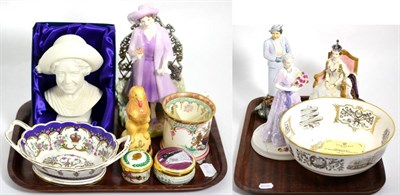 Lot 354 - A group of Royal commemoratives including a Royal Worcester bowl, a Royal Worcester figure of Queen