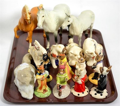 Lot 356 - Eight Royal Doulton Bunnykins models, four Masons Mandalay pattern animals a Noa cat and three...