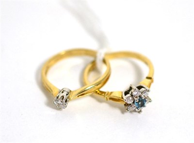 Lot 430 - A 9 carat gold blue topaz and diamond cluster ring, total estimated diamond weight 0.20 carat...