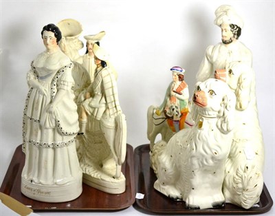 Lot 444 - Staffordshire figures and dogs, large examples to include Robin Hood, Queen of Prussia; The...