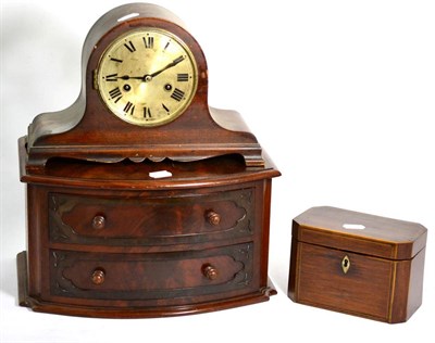 Lot 449 - A 19th century tea caddy, a mahogany two drawer chest (from a dressing table), and a mantel...