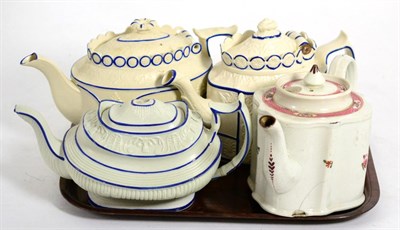 Lot 452 - Three Castleford teapots and a Newhall teapot