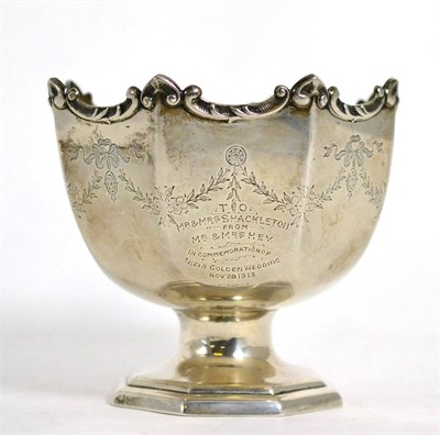 Lot 459 - A silver pedestal rose bowl, William Henry Sparrow, Birmingahm 1910, octagonal with shaped rim,...