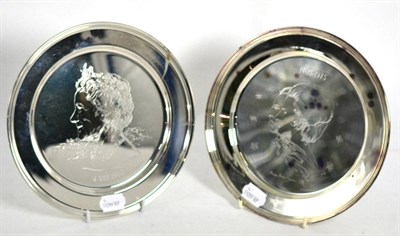 Lot 466 - Two Pietro Annigoni commemorative silver plates, The Queen Mother and Princess Anne and Mark...