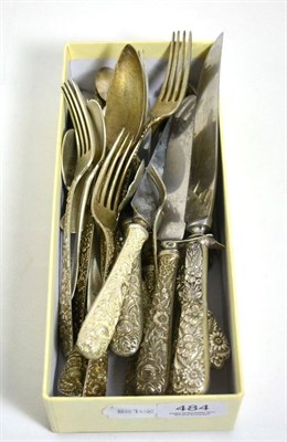 Lot 484 - A collection of American sterling repousse flatwares and spoons, by S. Kirk & Son Inc. mark for...