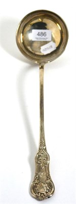 Lot 486 - Georgian Scottish silver Queens pattern soup ladle