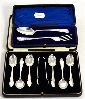 Lot 501 - A set of six silver spoons with tongs, Charles Boynton & Sons, Sheffield, 1903, cased; with a...