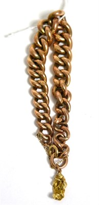 Lot 510 - A curb link bracelet, stamped '9C', with a nugget charm