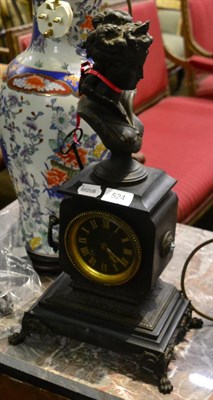 Lot 524 - A 19th century Belgian black slate mantel clock with gilt dial, mounted with a spelter bust of...