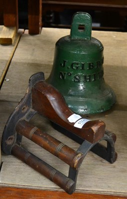 Lot 1026 - A brass ships bell, J Gibbon, North Shields and Musgrave, Belfast harness rack