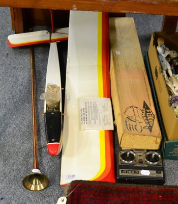 Lot 1039 - Bowman Balsa wood aeroplane, original box; remote control aircraft with radio control and...