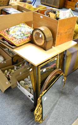 Lot 1082 - Assorted items to include three mirrors, fire screen, table lamp, mantle clock etc