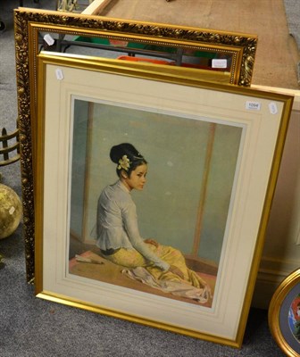 Lot 1094 - After Gerald Kelly, a signed print of a seated princess, framed and glazed; together with a...