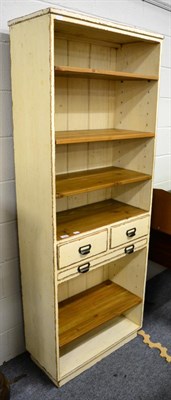 Lot 1120 - A painted pine cabinet with shelved upper section