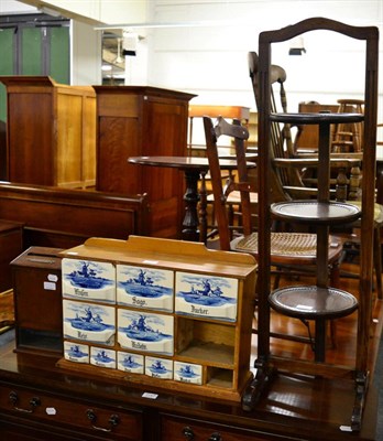 Lot 1146 - A set of Delft blue and white drawers, late 19th century letter box and a cake stand