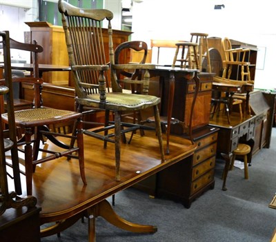 Lot 1148 - A group of furniture comprising of a Yorkshire School oak stool, four various pine stools, a...