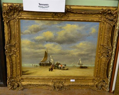 Lot 1169 - G.H. Waardenburgh (20th century), Beach scene with boats and figures, signed, oil on canvas,...