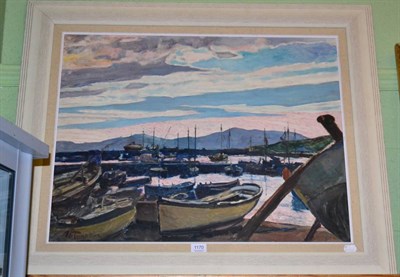 Lot 1170 - Alfred P. Tompkin (exh 1926) ";Evening, Mykonos Greece"; signed, signed and inscribed verso, oil on