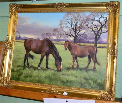 Lot 1185 - Diana Rosemary Lodge (20th century) Two horses in field landscape, signed, oil on canvas, 45cm...